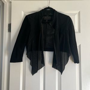 Suede Cropped Jacket - Black- BCBGMAXAZRIA